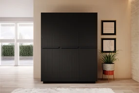 Șifonier Nicole 150 cm cu rafturi – negru mat / mânere negre