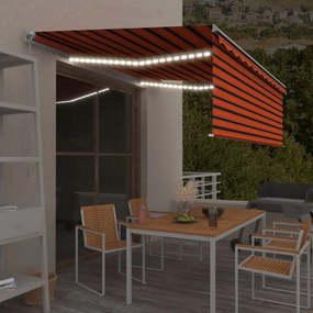 vidaXL Copertină retractabilă manual stor&LED portocaliu&maro, 4,5x3 m