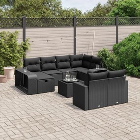 vidaXL Set canapele de grădină cu perne, 11 piese, negru, poliratan