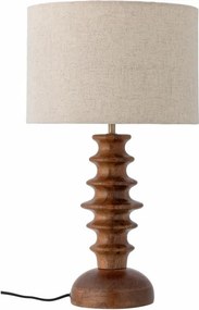 Lampă de masă din lemn de mango, maro, picior sculptat din forme rotunjite suprapuse, abajur textil, finisaj lăcuit, 52 x 30 cm, „Elinora”