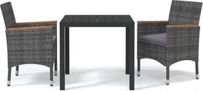 vidaXL Set de masă pentru grădină cu perne, 3 piese, gri, poliratan