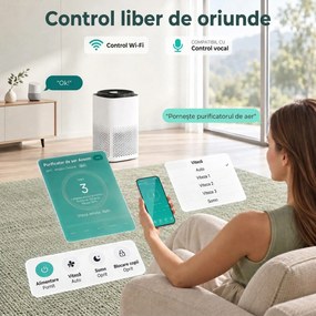 HOMCOM Purificator de Aer Smart cu Aplicație, WiFi, pentru 27 m², Filtru HEPA, CADR 225 m³/h, 28 dB | Aosom Romania