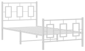 374301 vidaXL Cadru de pat metalic cu tăblie de cap/picioare, alb, 90x200 cm