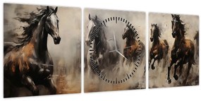 Tablou - Pictură în ulei de cai (cu ceas) (90x30 cm)