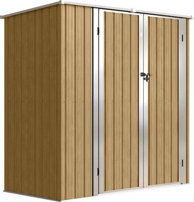 Outsunny Șopron metalic de grădină exterior 1,37 m² 163x89x163 cm cu acoperiș înclinat, uși cu zăvor și mănuși maro | Aosom Romania