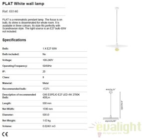 Pendul design modern minimalist PLAT alb 68146