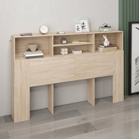 HOMCOM Tăblie independentă cu spații de depozitare, accesoriu de pat 4 compartimente deschise, 160 x 20,2 x 108,2 cm, lemn natural | Aosom Romania