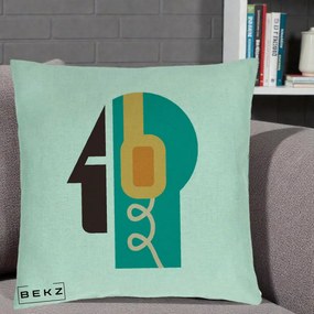 Perna Personalizata Retro Casti Muzicale, 40x40 cm, Verde Menta, Husa Detasabila, Perna Inclusa, BEKZ®