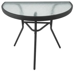 Masa de gradina semirotunda cu blat de sticla ISLAND 70x40 cm, negru