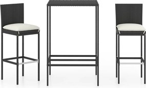 vidaXL Set mobilier bar de grădină cu perne, 3 piese, negru, poliratan