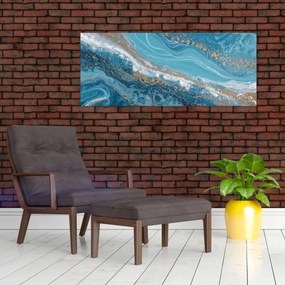 Tablou - Marmură bleu cu aur I. (120x50 cm)