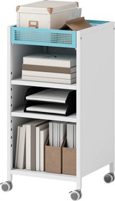 HOMCOM Bibliotecă mobilă cu rafturi reglabile, 3-stufiger Rollwagen mit oberem Korb, Weiß | Aosom Romania