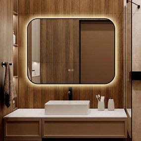 🪞 Oglindă LED cu Touch și Funcție Dezaburire – Ramă Negru, 80x60 cm, Model J187-8060 Smack