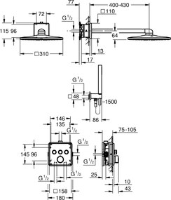 Set de dus incastrat cu baterie termostatata Grohe Grohtherm SmartControl Rainshower SmartActive 310 Cube