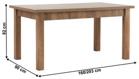 Masa extensibila pentru dining, stejar lefkas inchis, 160-203x90 cm, MONTANA STW