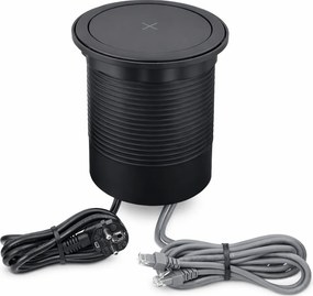 Priza incorporabila in blat Multi Box Design Light, 4 prize Schuko, USB A + C, 2 x RJ45, incarcator wireless, negru, D:120 mm Negru, L:120 mm; l:120