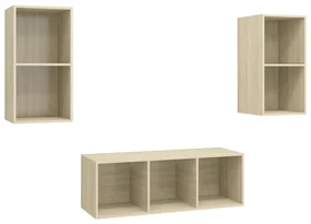 3079739 vidaXL Set de dulapuri TV, 3 piese, stejar Sonoma, lemn prelucrat