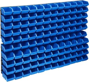 vidaXL Set cutii depozitare 128 piese, panouri perete, albastru&negru