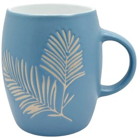 Cana ceramica, Leaves, 380ml, Albastru