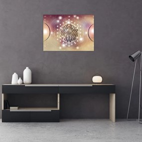 Tablou pe sticlă - Mandala cu elemente (70x50 cm)