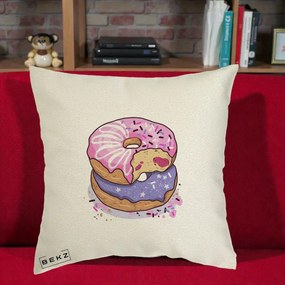 Perna Decorativa Donuts Roz si Mov, 40x40 cm, Ecru, Husa Detasabila, Perna Inclusa, BEKZ®