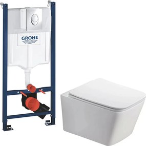 Pachet vas wc Rune Jord , capac slim softclose si rezervor Grohe Rapid SL cu clapeta cromata Skate Air