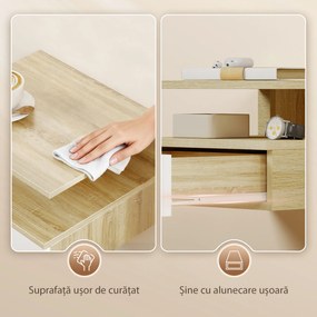 HOMCOM Set de 2 Noptiere Suspendate cu Sertar și Poliță Superioară, Noptiere Moderne din Lemn, 35x32x22.5 cm, Lemn Natural | Aosom Romania