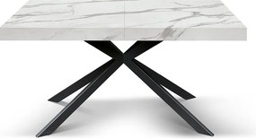 Masa extensibila SPIDER, blat ALB MARMORAT - 140 CM / 90 / H 77 - NEGRU