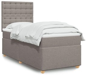 vidaXL Pat box spring cu saltea, gri taupe, 90x200 cm, textil