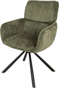 Set de 2 scaune pivotante, Metal Negru, Chenille Verde, UNIQUE A-46320 VC