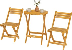 Outsunny Set bistro pliant 3 piese din lemn de acacia cu masă rotundă și 2 scaune, fără asamblare, 60x60x75cm, Natural | Aosom Romania