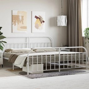 353709 vidaXL Cadru de pat metalic cu tăblie, alb, 200x200 cm