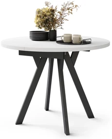 Mazzoni ALDO Alb Mat/picioare negre - MASĂ ROTUNDĂ EXTENSIBILĂ CU PICIOARE ÎN FORMĂ DE Y STIL LOFT PENTRU SALON/SUFRAGERIE