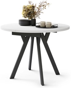 Mazzoni ALMO Alb Mat/picioare negre - MASĂ ROTUNDĂ EXTENSIBILĂ CU PICIOARE ÎN FORMĂ DE Y STIL LOFT PENTRU SALON/SUFRAGERIE