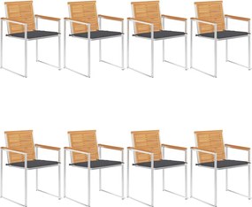 vidaXL Scaune de grădină cu perne, 8 buc., lemn masiv de tec