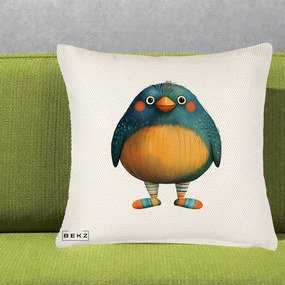 Perna Decorativa Pasare Teal cu Sosete Dunghi, 40x40 cm, Crem Reliefat, Husa Detasabila, Perna Inclusa, BEKZ®