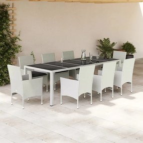 vidaXL Set mobilier de grădină cu perne 9 piese alb poliratan &amp; sticlă