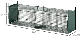 PawHut Capcană pentru Animale Mici cu Ușă Dublă, 100x25x28 cm, Verde | Aosom Romania