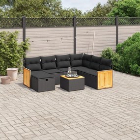 3265766 vidaXL Set mobilier de grădină cu perne, 8 piese, negru, poliratan