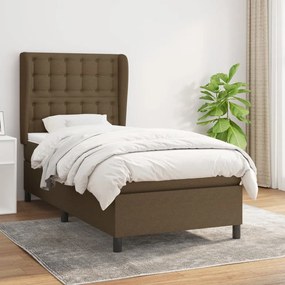 vidaXL Pat box spring cu saltea, maro închis, 90x190 cm, textil
