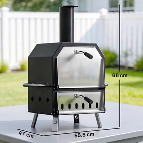 Outsunny Cuptor pizza exterior pe lemne Cuptor pizza din oțel inoxidabil 2 niveluri cu piatră pentru pizza grosime 1 cm picioare pliabile | Aosom Romania