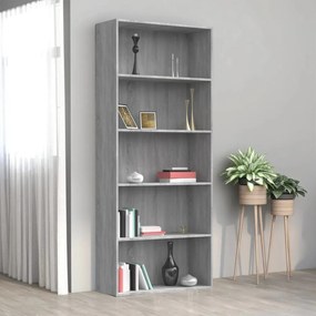 815403 vidaXL Bibliotecă 5 niveluri gri sonoma 80x30x189 cm lemn compozit