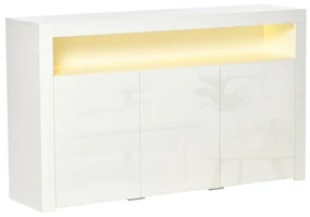 HOMCOM Bufet Modern cu 3 Usi cu lumini LED Colorate si Telecomanda din lemn, 155x40x92cm - Alb | Aosom Ro