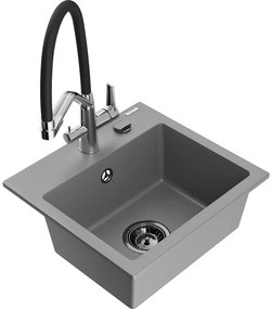 Mexen Milo chiuvetă de granit cu 1 compartiment și baterie de bucătărie Duo, Gri - 6505-71-671701-07-B