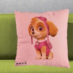 Perna Personalizata Skye PAW Patrol Roz, 40x40 cm, Roz, Husa Detasabila, Perna Inclusa, BEKZ®