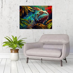 Tablou pe sticlă - Iguana colorată (70x50 cm)