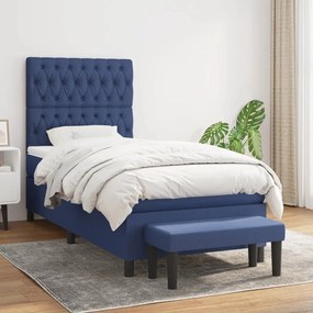 vidaXL Pat box spring cu saltea, albastru, 100x200 cm, textil