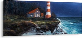 Tablou - Far pe malul oceanului, aquarelă (120x50 cm)