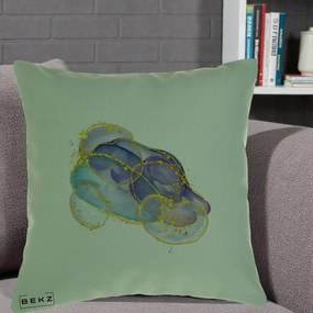 Perna Decorativa Abstract Acuarela Albastru-Mov cu Cercuri Aurii, 40x40 cm, Verde, Husa Detasabila, Perna Inclusa, BEKZ®
