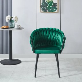 Scaun dining, catifea, cadru metalic, Verde/Negru